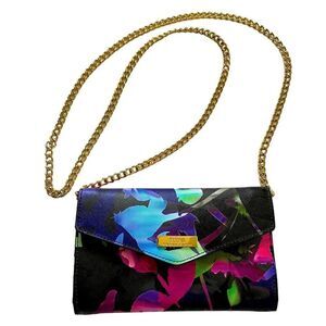 TRINA TURK Black Multi Colored Watercolor Chain Crossbody Purse